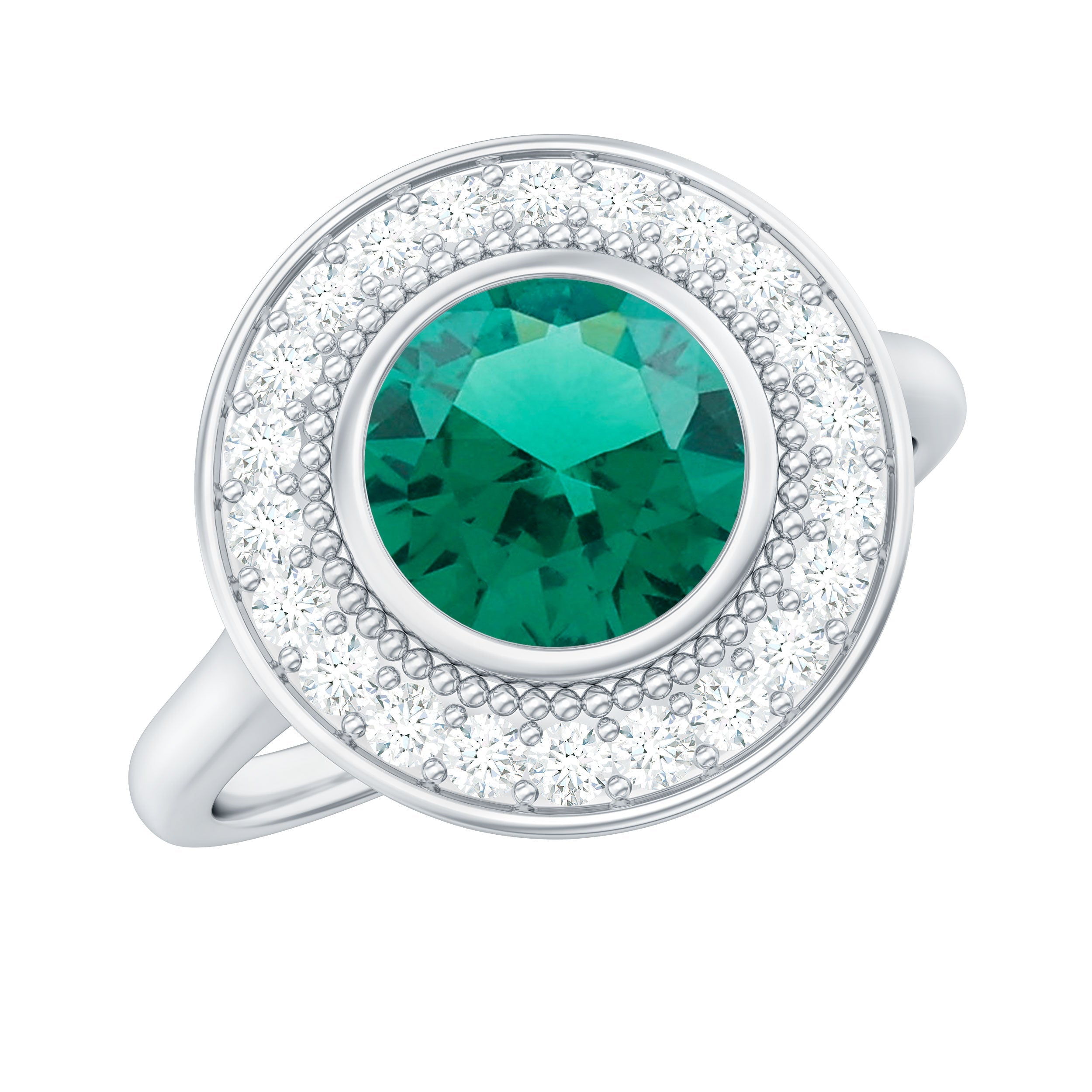 Vintage Looking 2 Carat Lab Grown Emerald Engagement Ring with Halo