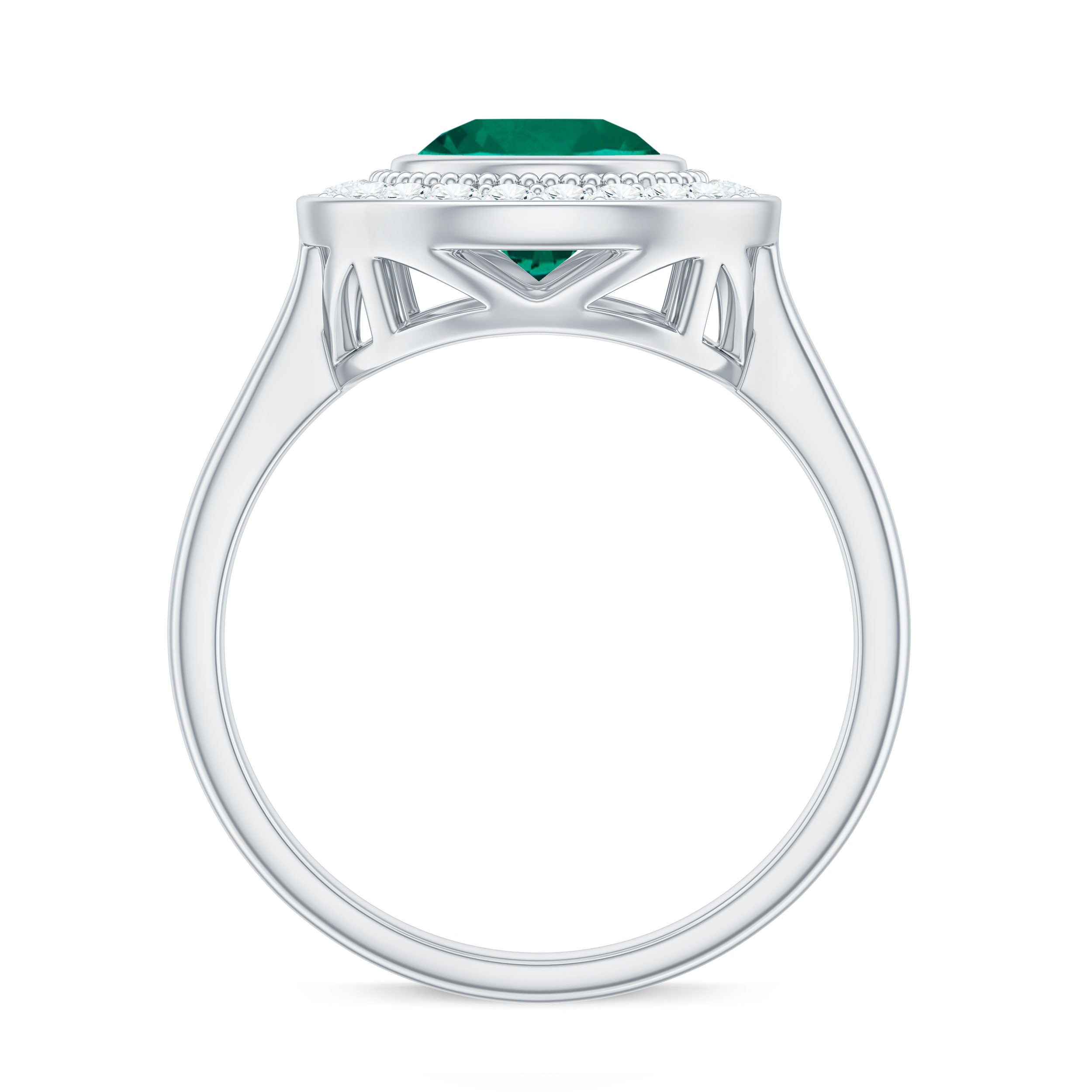 Vintage Looking 2 Carat Lab Grown Emerald Engagement Ring with Halo