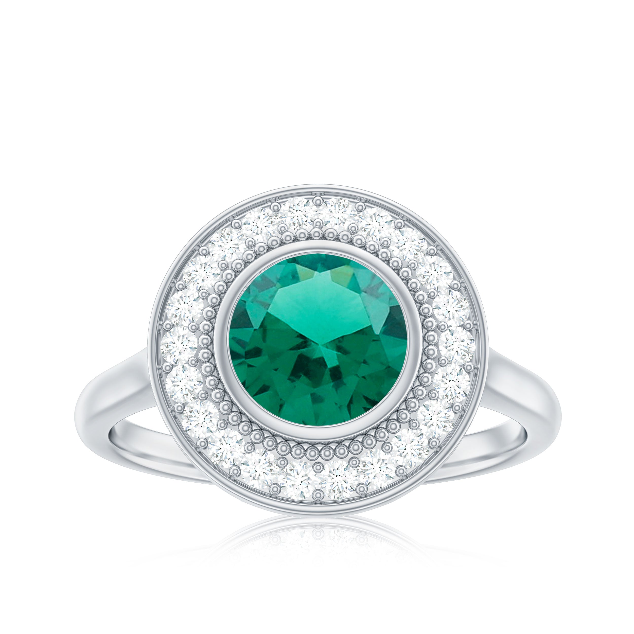 Vintage Looking 2 Carat Lab Grown Emerald Engagement Ring with Halo
