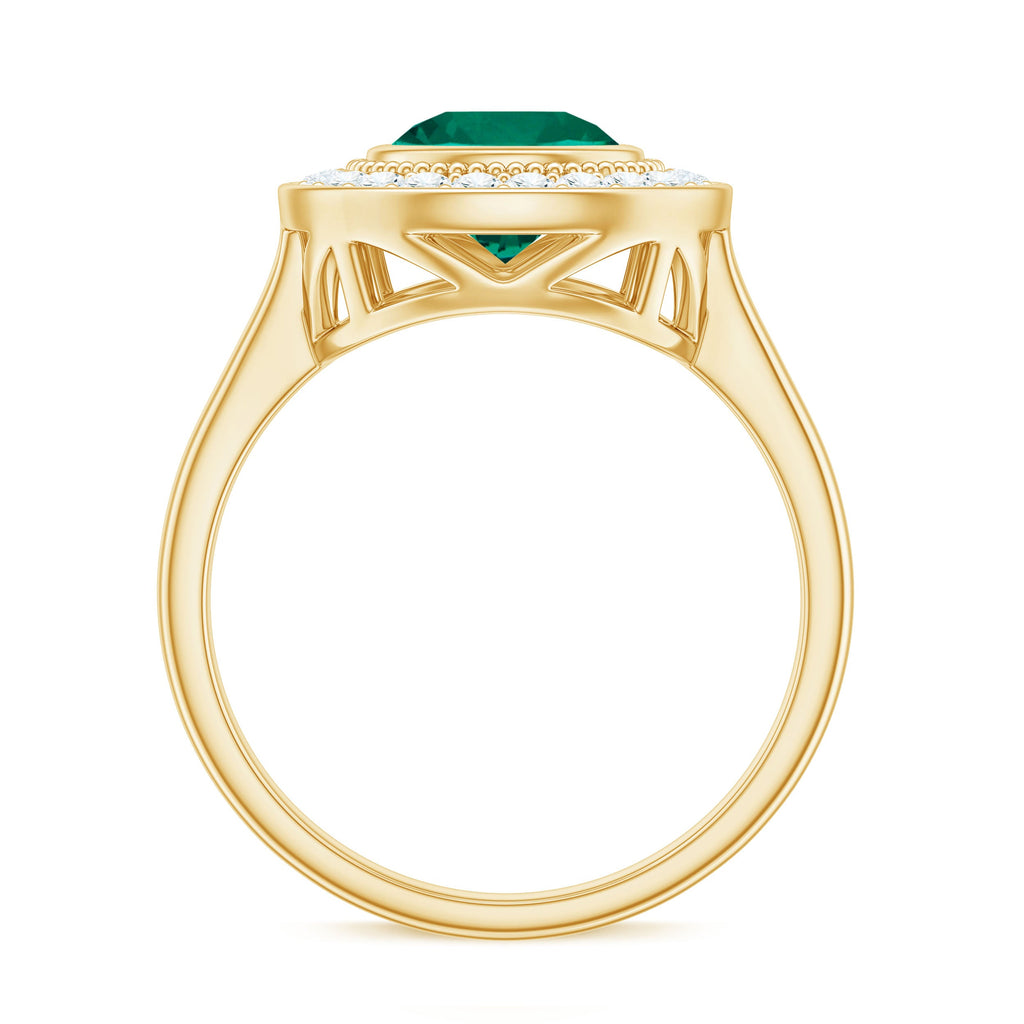 Vintage Looking 2 Carat Lab Grown Emerald Engagement Ring with Halo