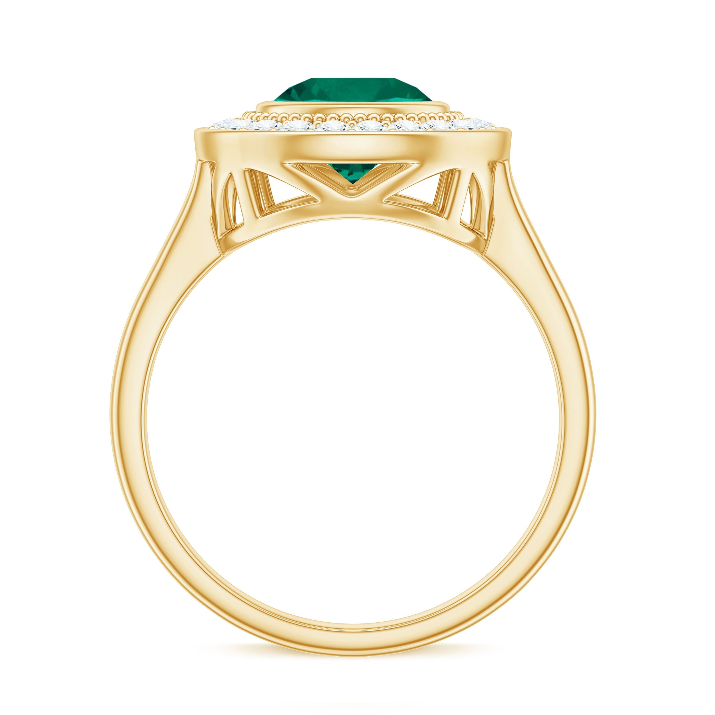 Vintage Looking 2 Carat Lab Grown Emerald Engagement Ring with Halo