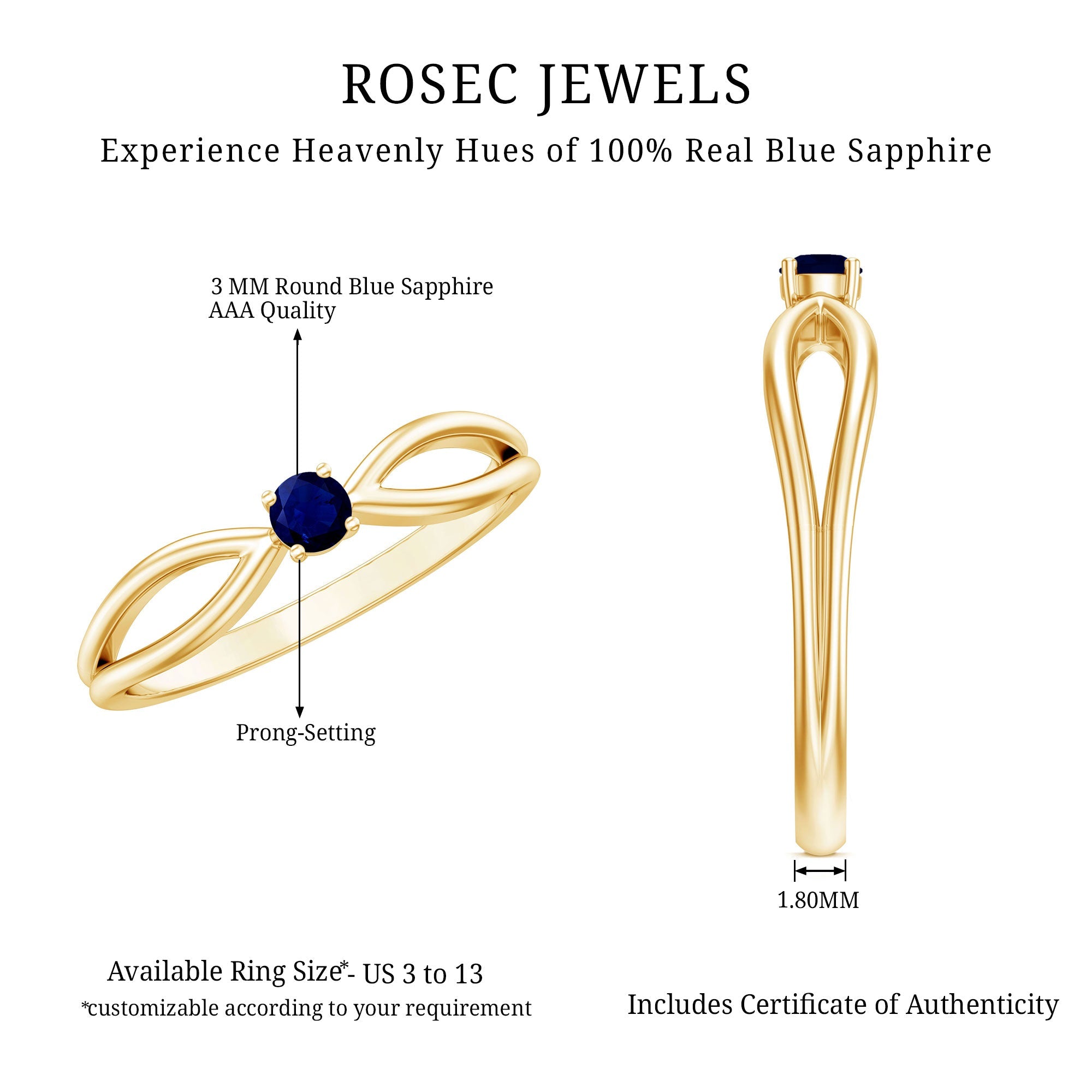 Natural Blue Sapphire Cute Promise Ring with Split Shank
