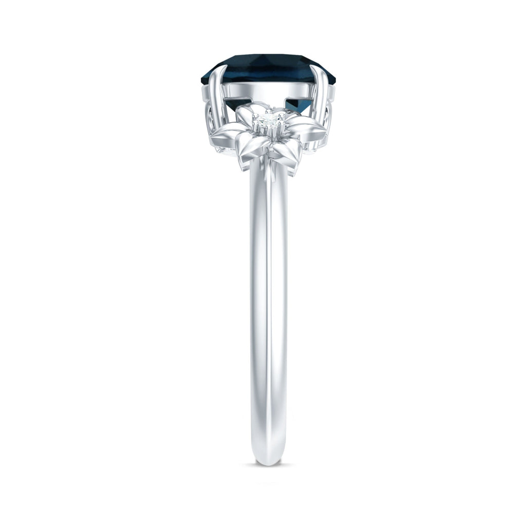2 Carat Round London Blue Topaz Solitaire Floral Engagement Ring