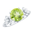 Natural 2 Carat Peridot Flower Engagement Ring with Diamond