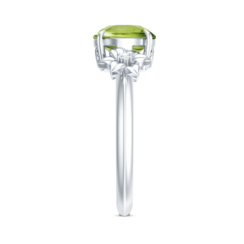Natural 2 Carat Peridot Flower Engagement Ring with Diamond