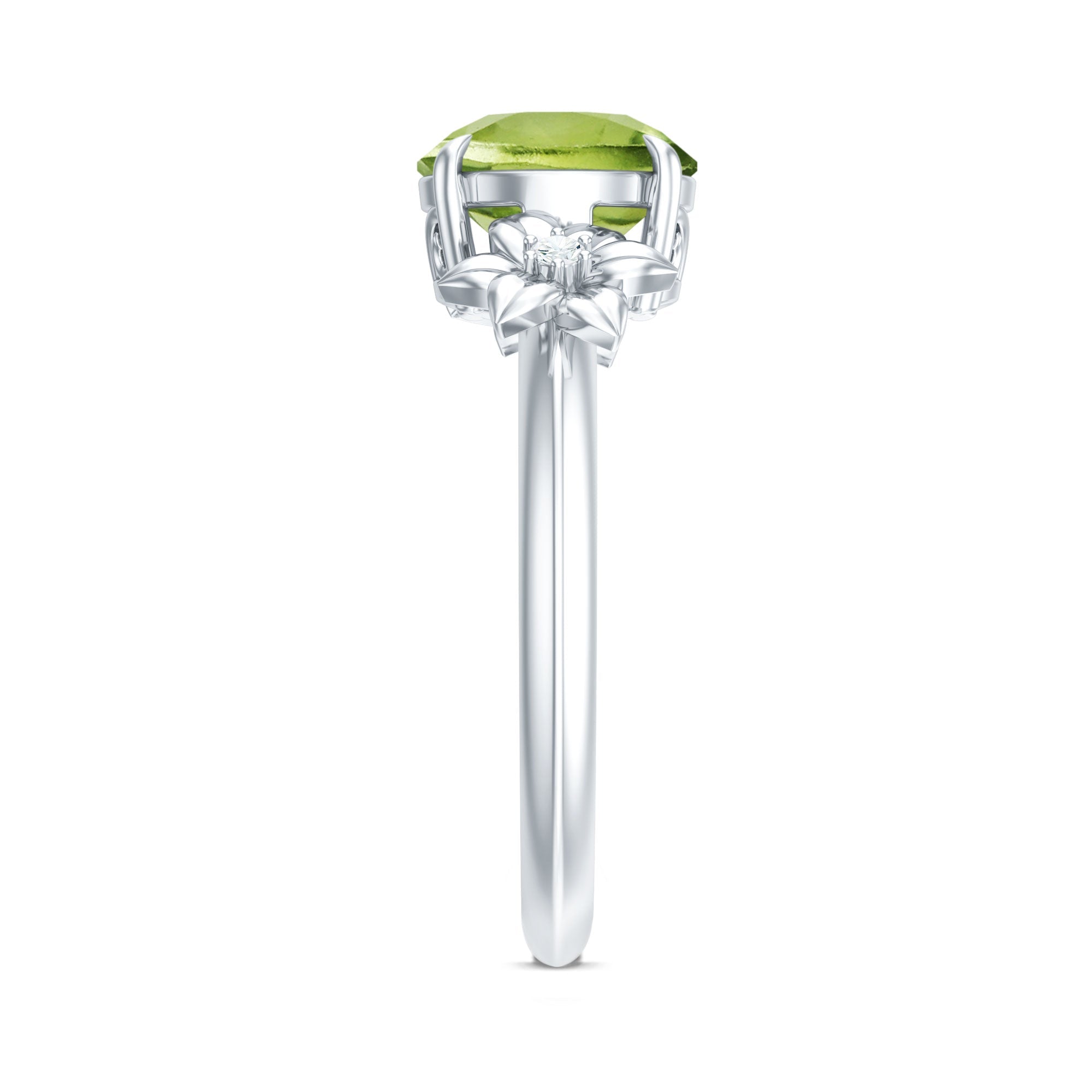 Natural 2 Carat Peridot Flower Engagement Ring with Diamond