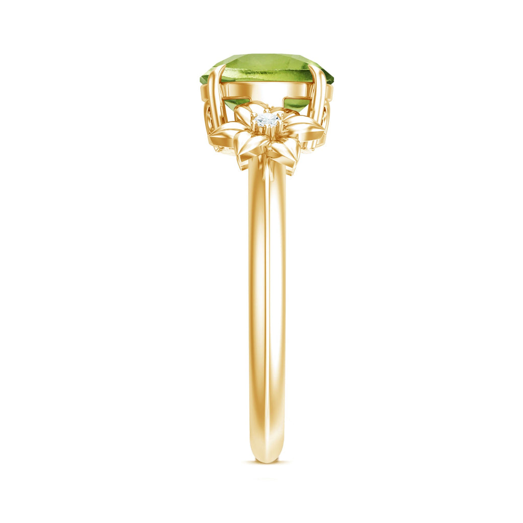 Natural 2 Carat Peridot Flower Engagement Ring with Diamond