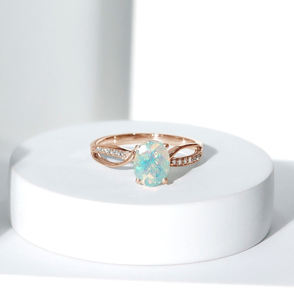 Natural 1.2 Carat Oval Opalescent Diamond Engagement Ring with Split Shank