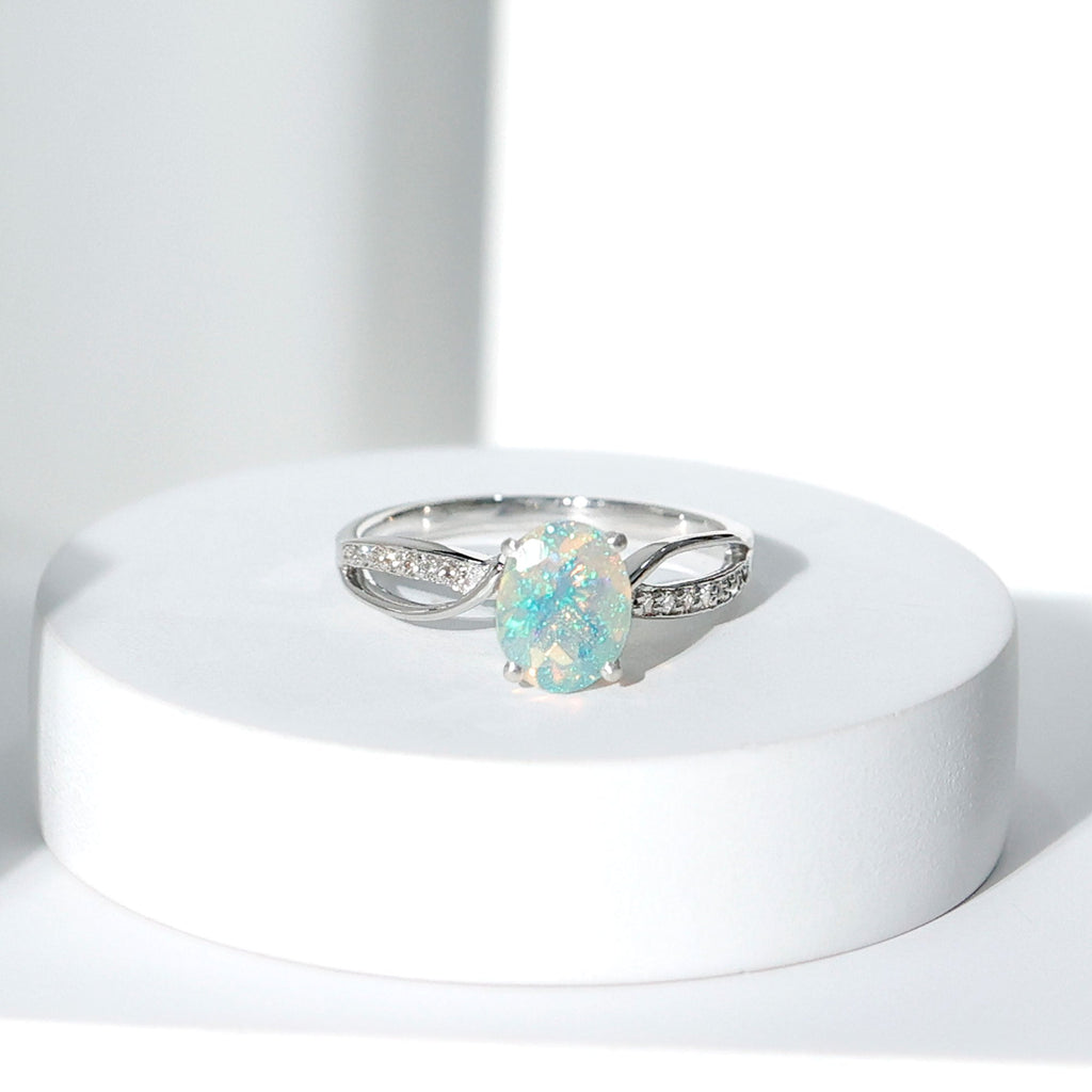 Natural 1.2 Carat Oval Opalescent Diamond Engagement Ring with Split Shank