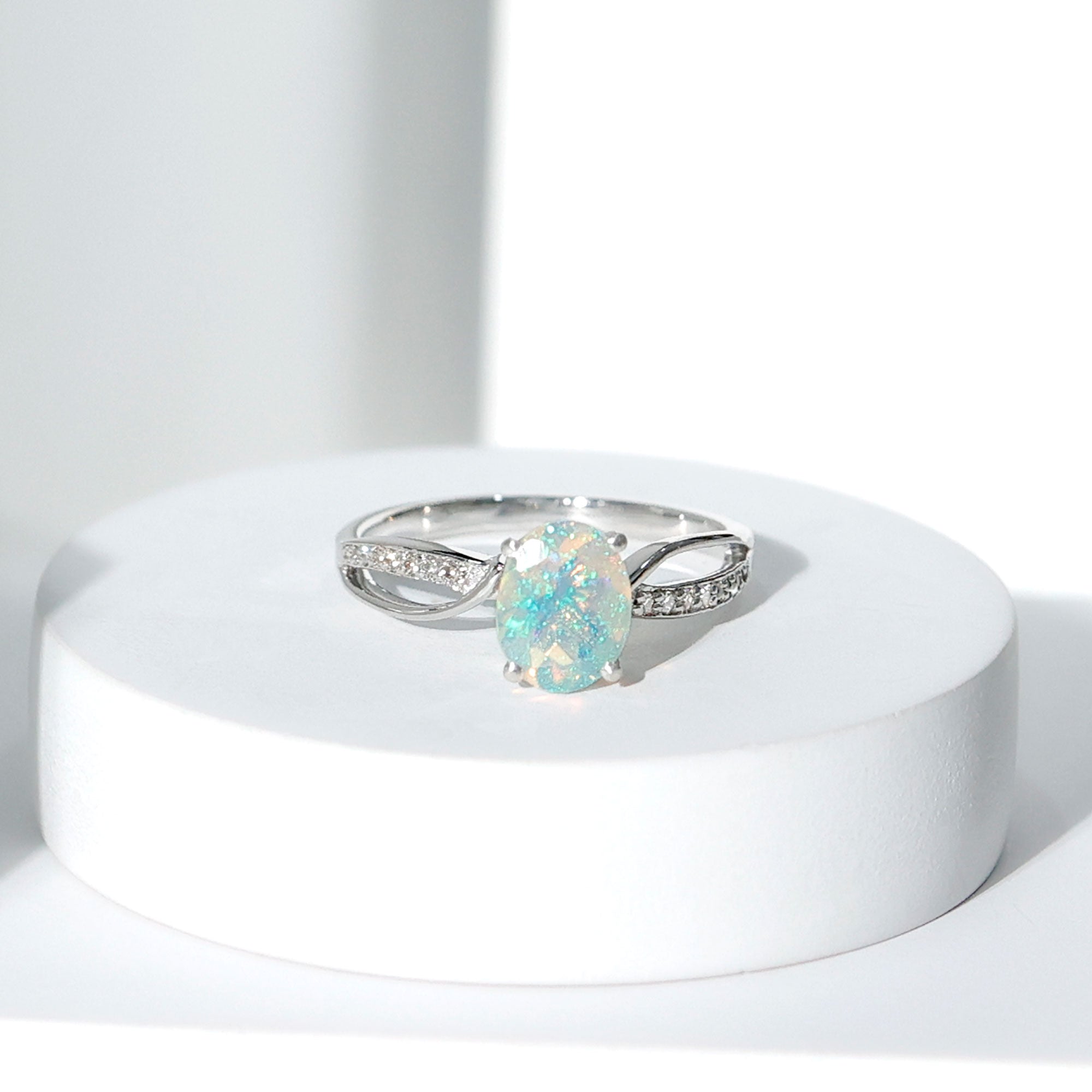 Natural 1.2 Carat Oval Opalescent Diamond Engagement Ring with Split Shank