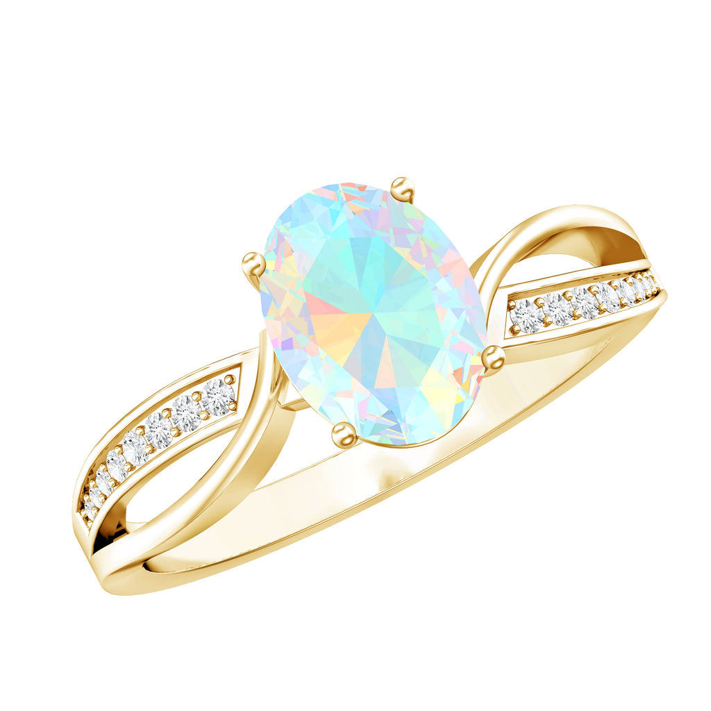 Natural 1.2 Carat Oval Opalescent Diamond Engagement Ring with Split Shank