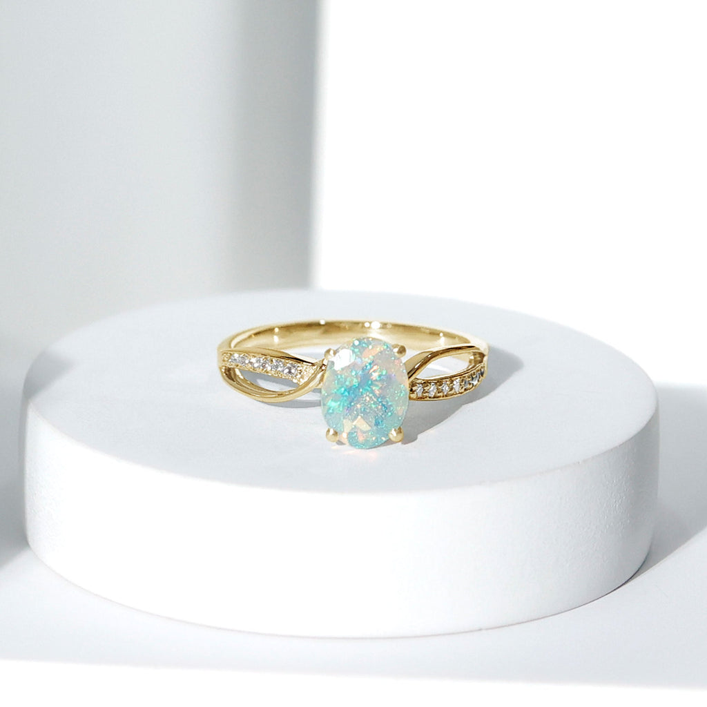 Natural 1.2 Carat Oval Opalescent Diamond Engagement Ring with Split Shank