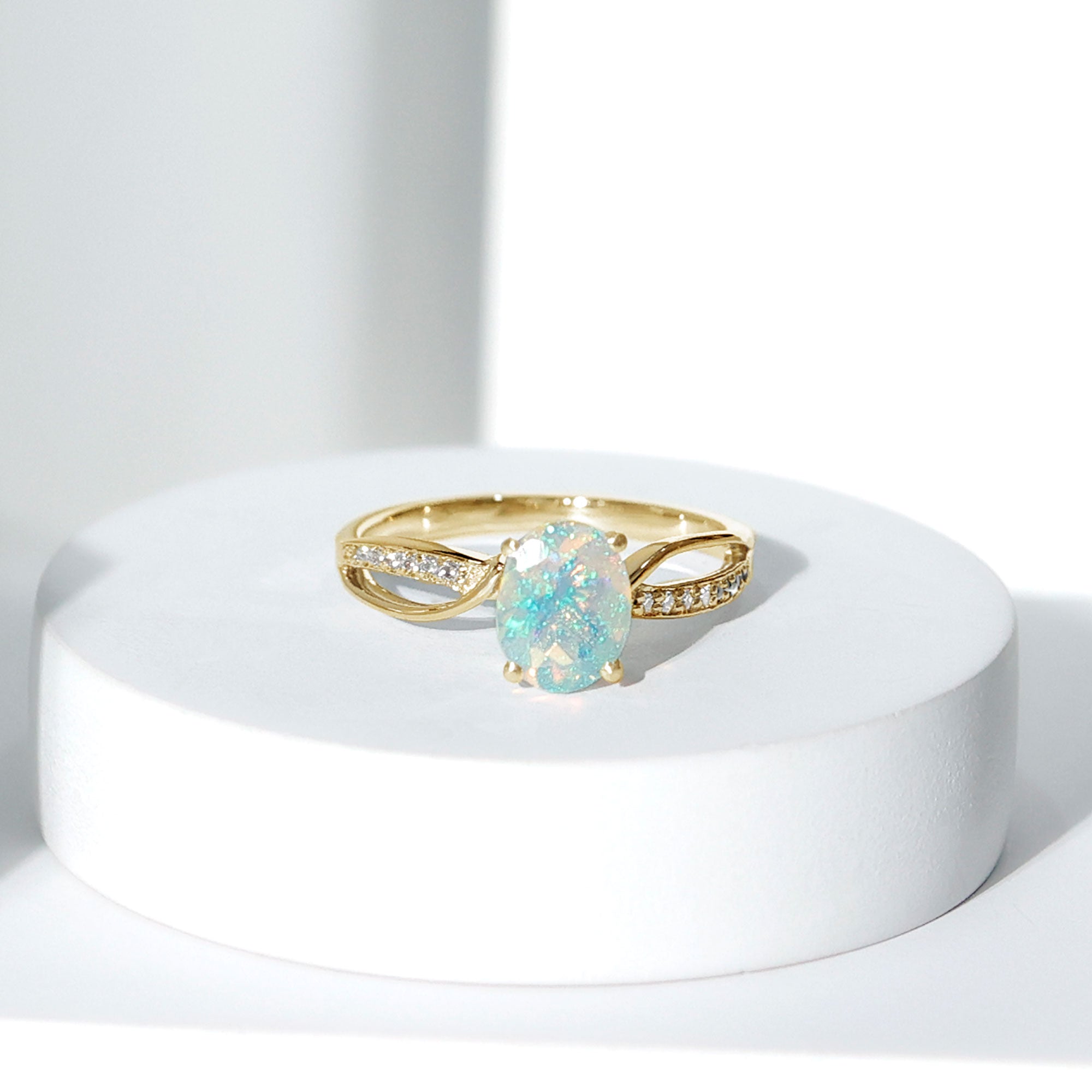 Natural 1.2 Carat Oval Opalescent Diamond Engagement Ring with Split Shank