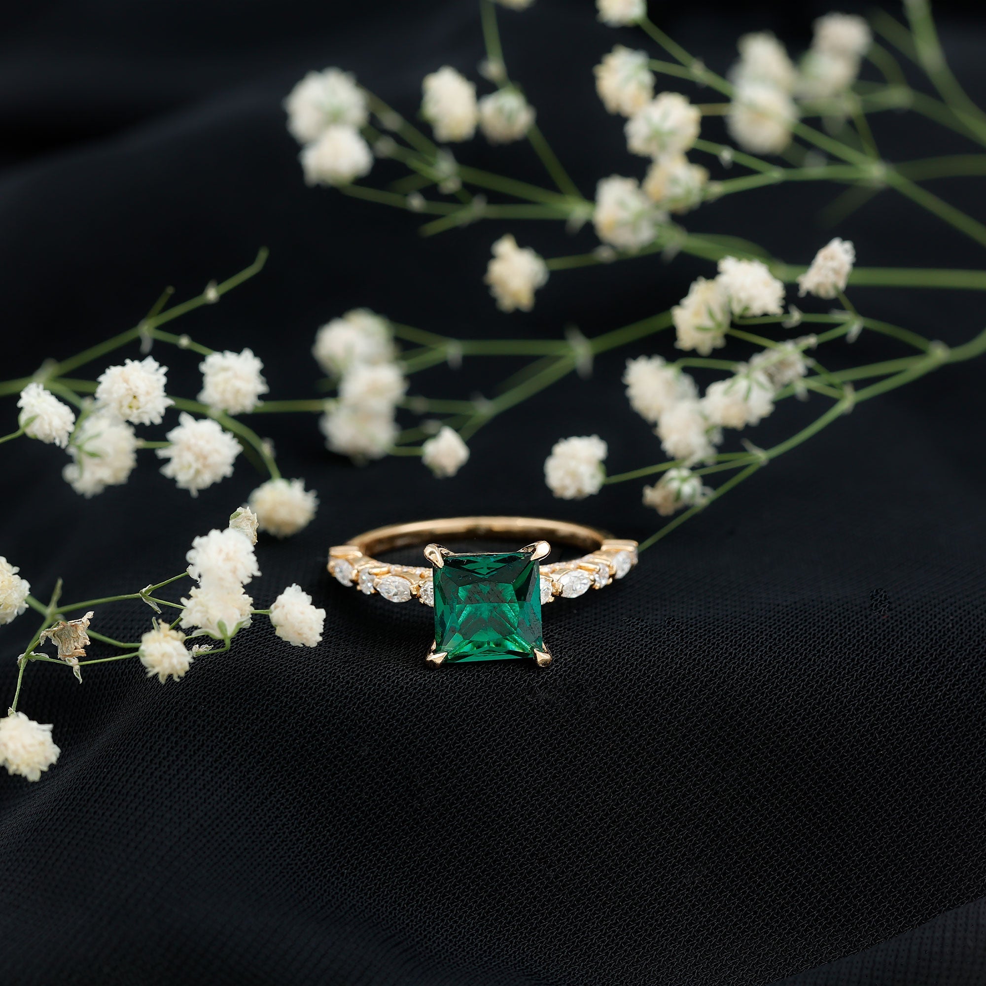 2.4 Carat Solitaire Lab Emerald Princess Cut Engagement Ring with Moissanite