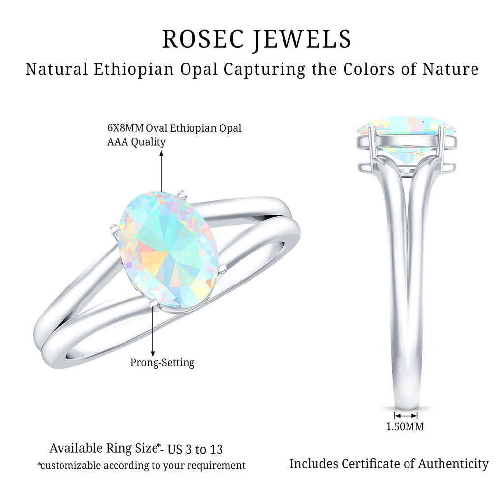1.2 Carat Genuine Oval Ethiopian Rainbow Opal Split Shank Engagement Ring