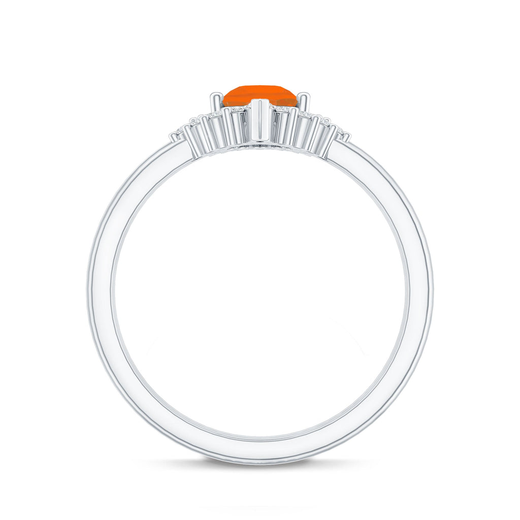 Real 0.6 Carat Fire Opal Teardrop Wedding Ring Set with Diamond Halo