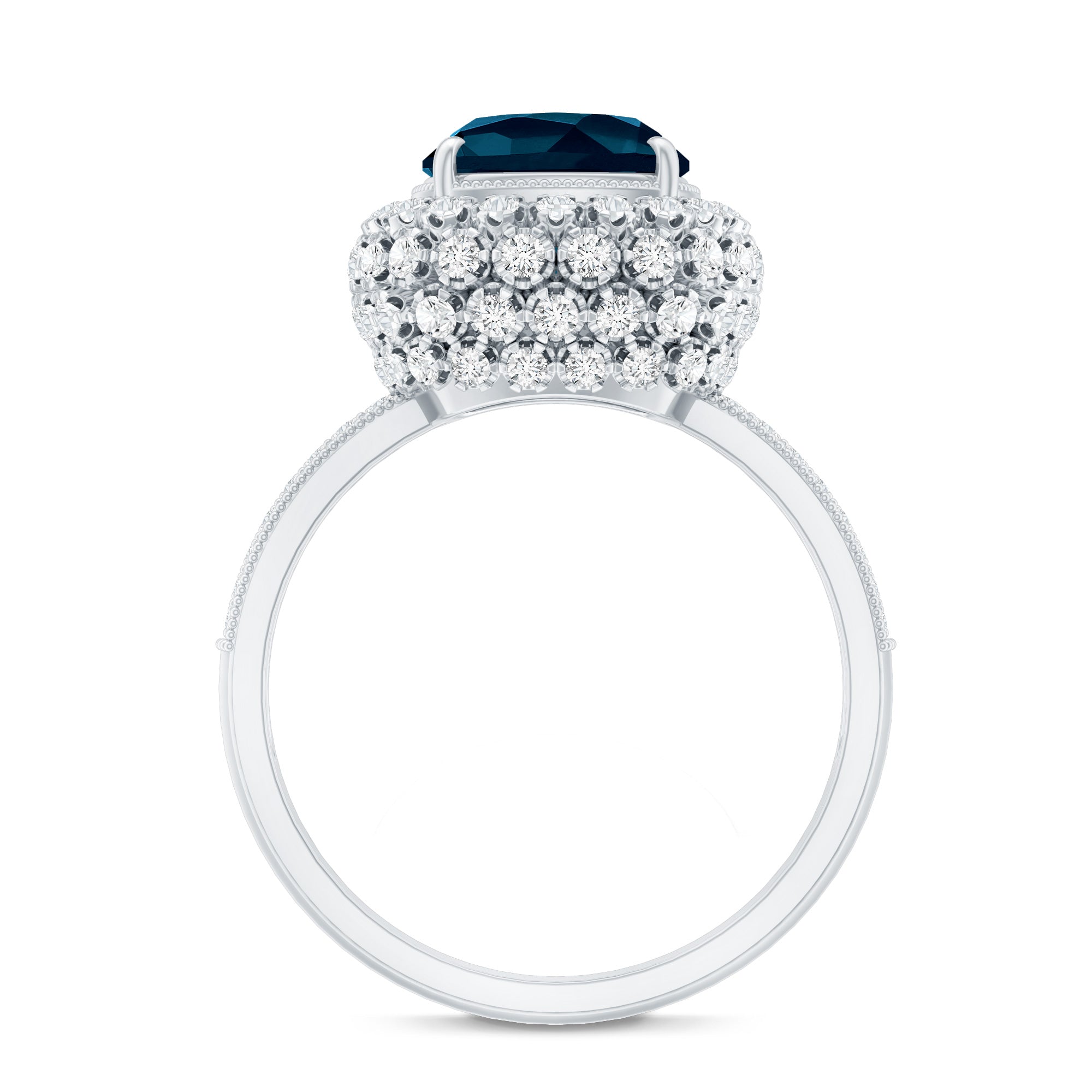 Vintage Inspired London Blue Topaz Designer Engagement Ring with Moissanite