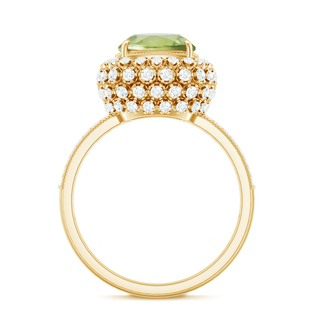 Antique Style 2 Carat Cushion Cut Peridot Engagement Ring with Moissanite Halo