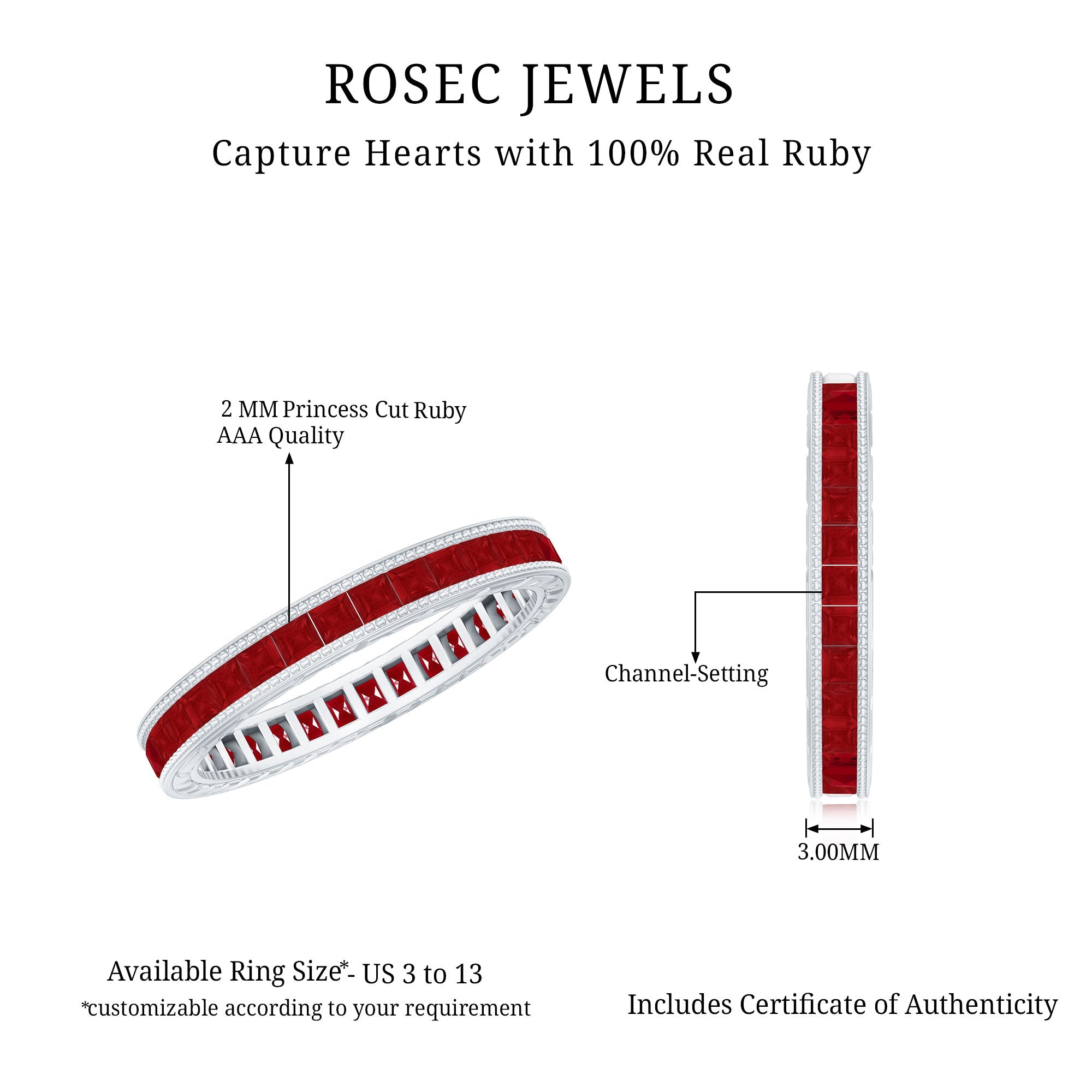 Genuine Princess Cut Ruby Eternity Wedding Ring for Women