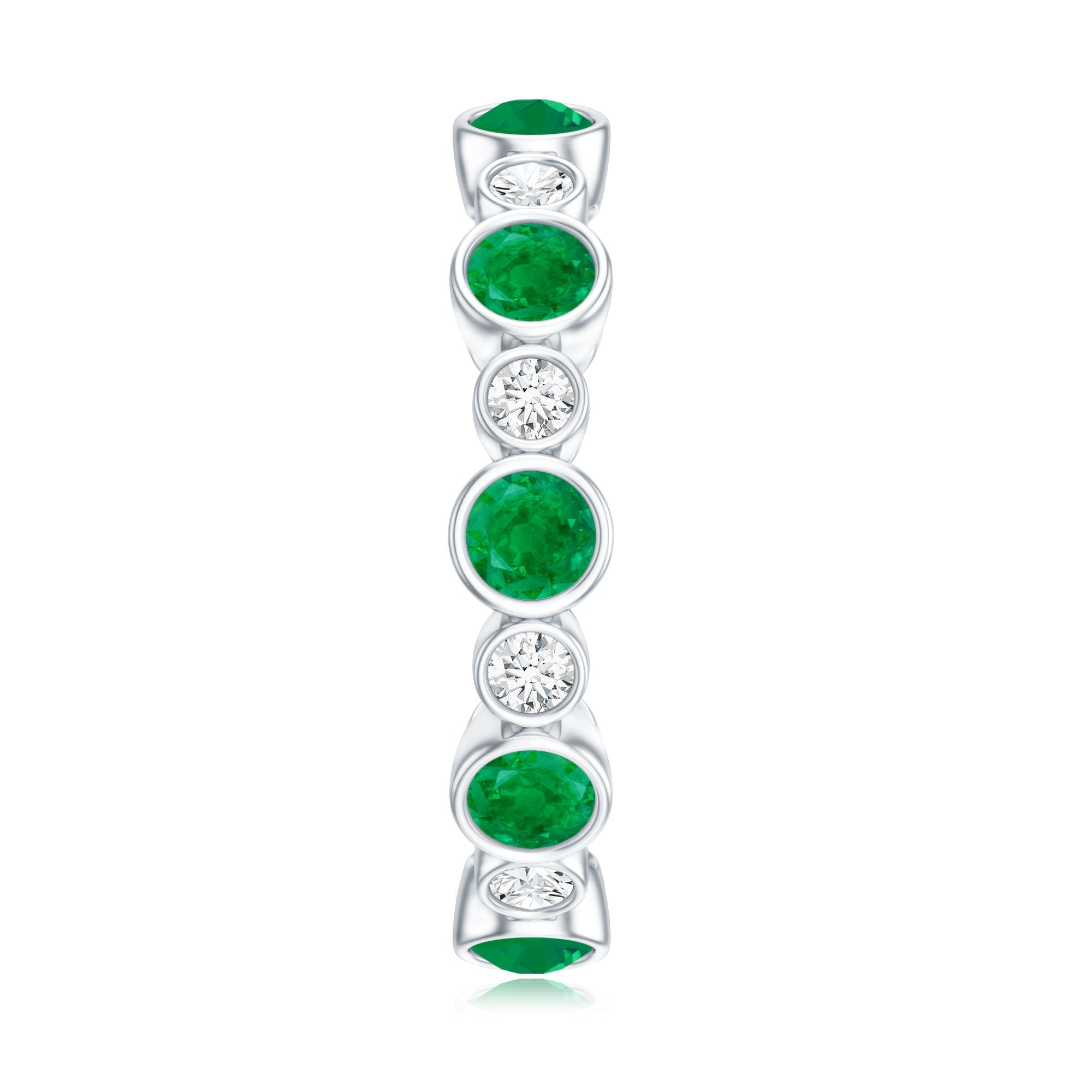 Bezel Set Round Emerald and Diamond Eternity Wedding Band