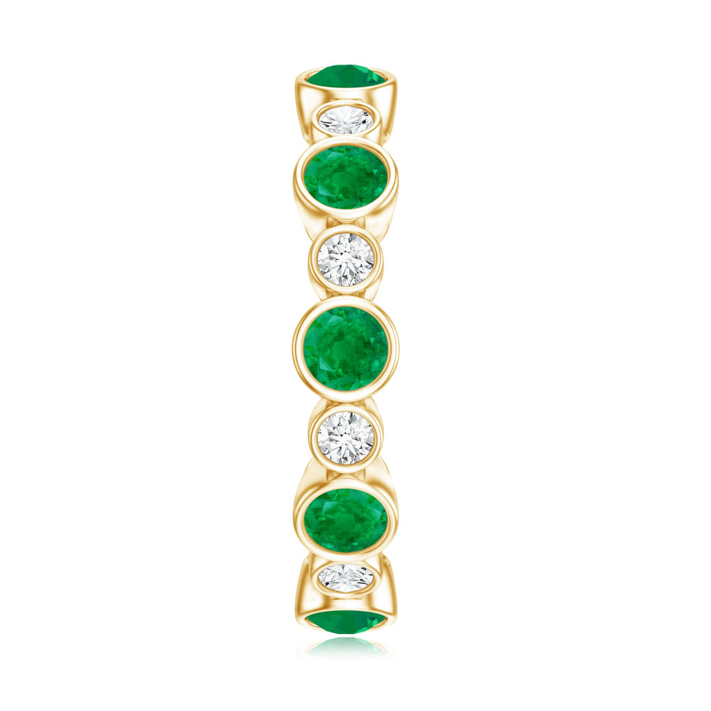 Bezel Set Round Emerald and Diamond Eternity Wedding Band
