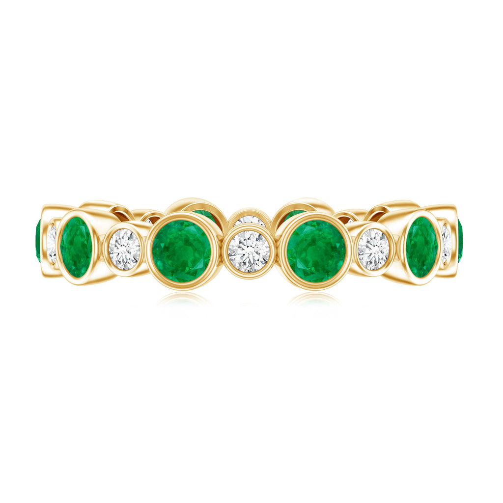 Bezel Set Round Emerald and Diamond Eternity Wedding Band