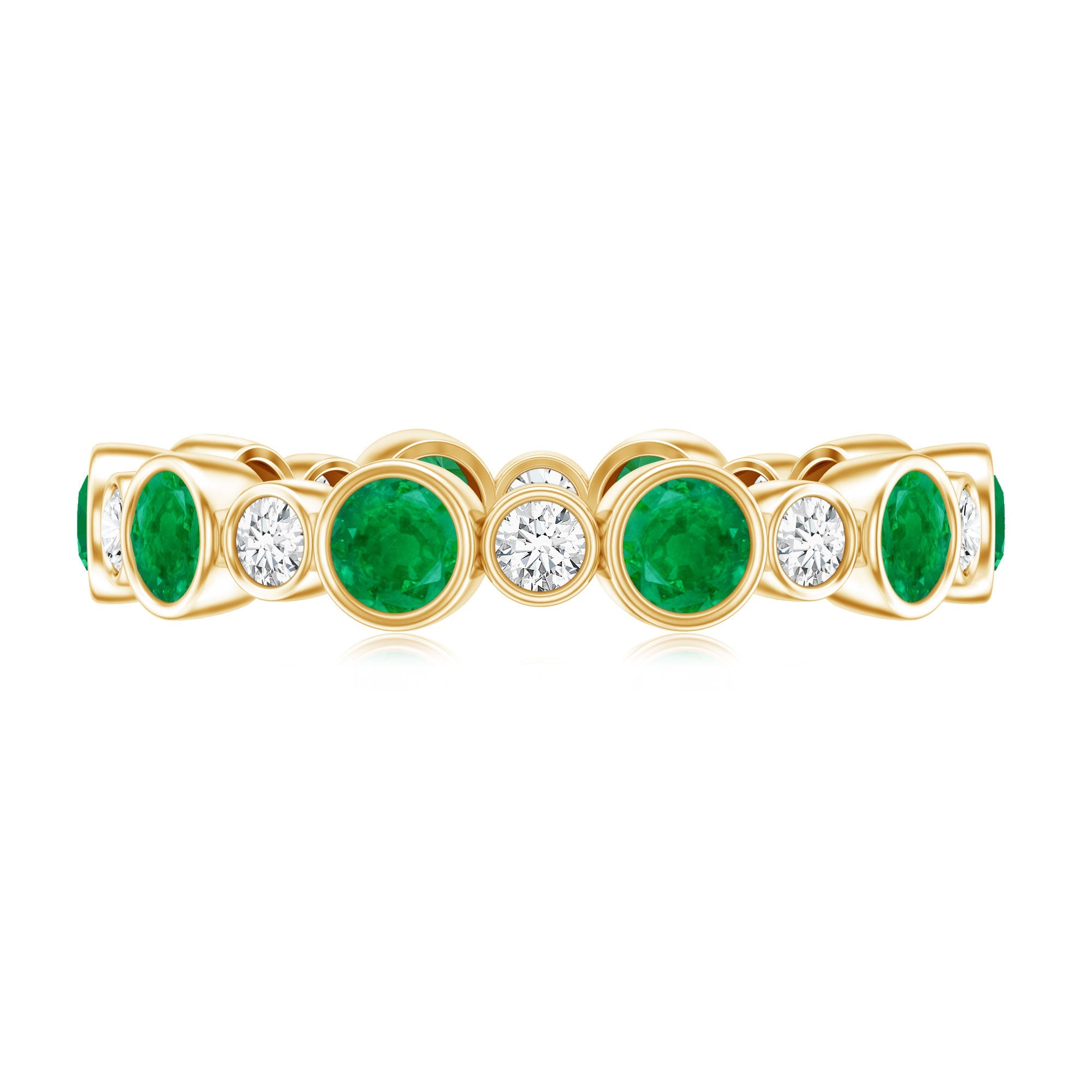Bezel Set Round Emerald and Diamond Eternity Wedding Band