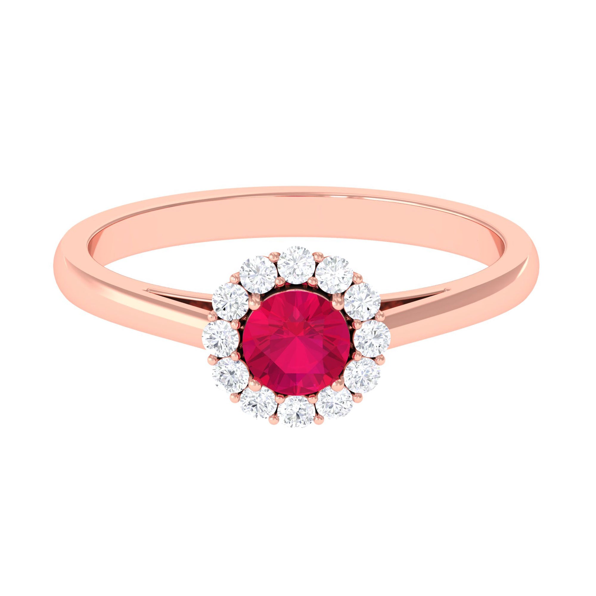 Natural 0.6 Carat Ruby Engagement Ring with Diamond Halo