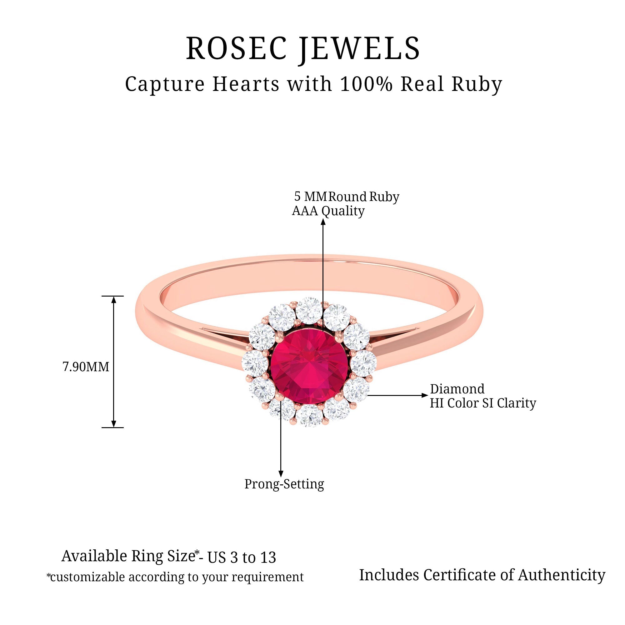 Natural 0.6 Carat Ruby Engagement Ring with Diamond Halo