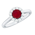 Natural 0.6 Carat Ruby Engagement Ring with Diamond Halo