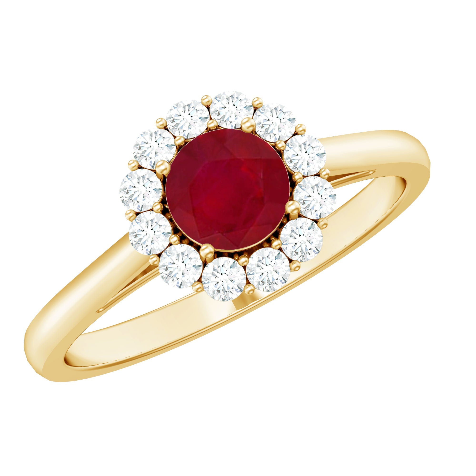 Natural 0.6 Carat Ruby Engagement Ring with Diamond Halo