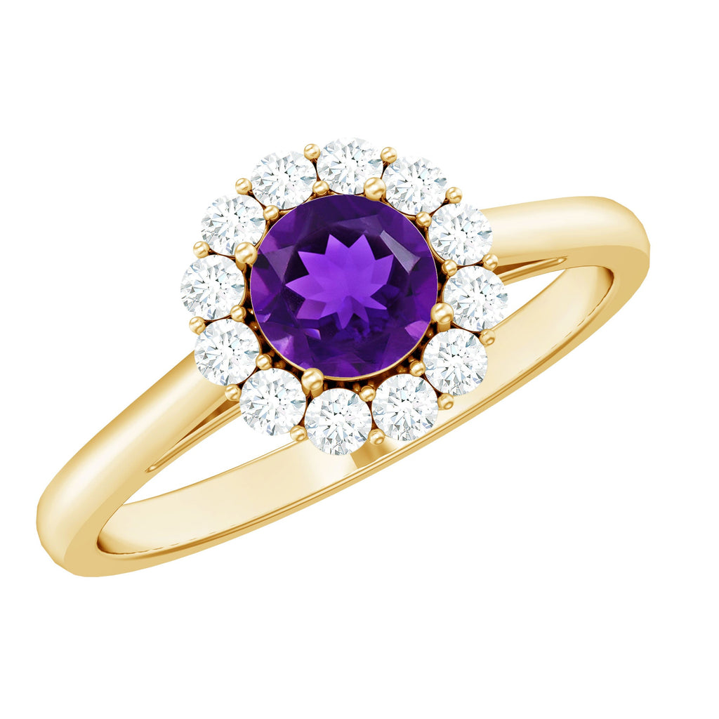 Natural Amethyst Engagement Ring with Diamond Halo for Women