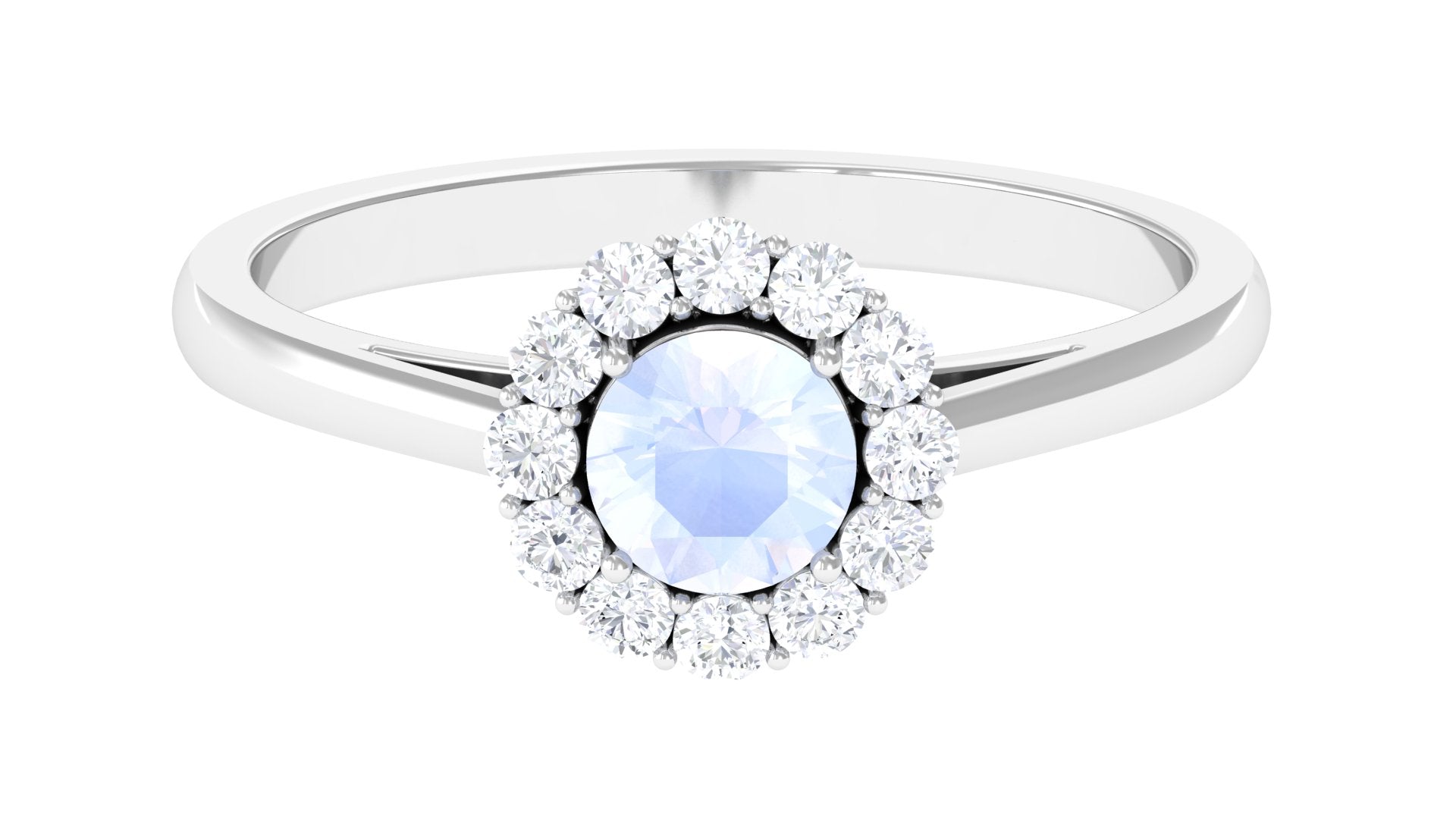 0.3 Carat Moonstone and Diamond Floating Halo Engagement Ring