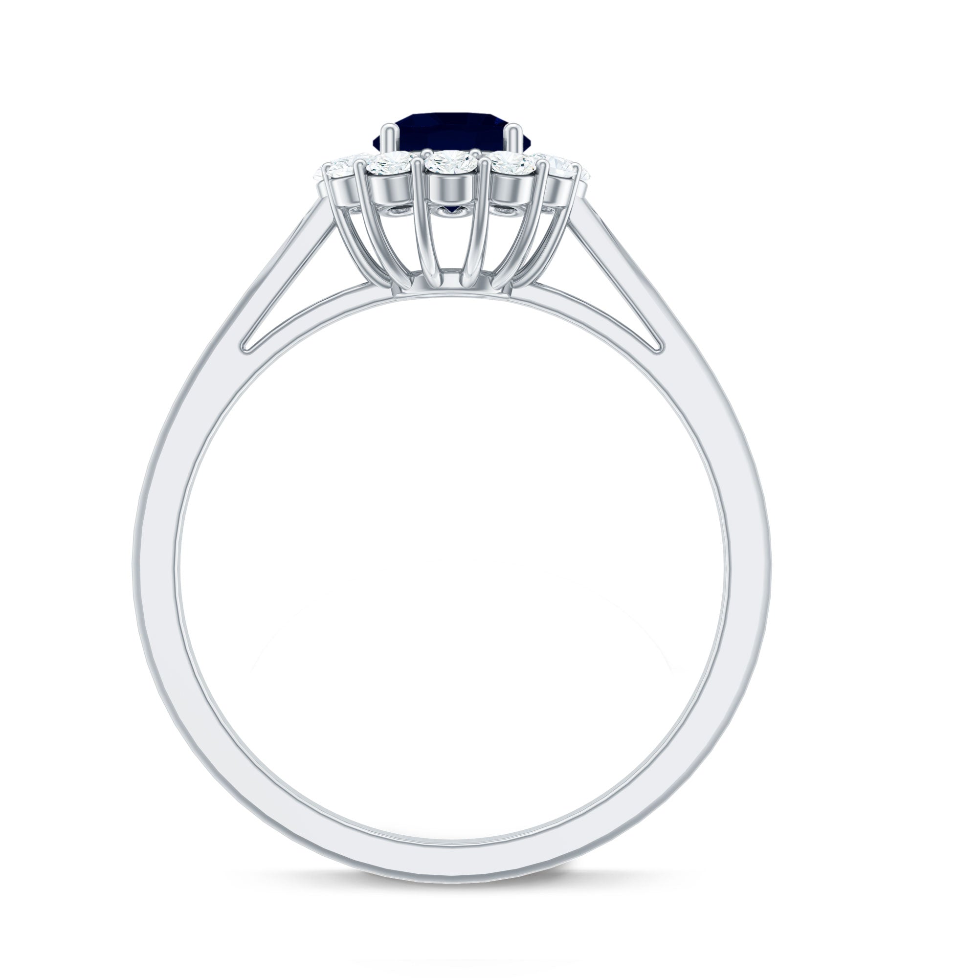 Genuine 0.9 Carat Blue Sapphire and Diamond Round Halo Engagement Ring