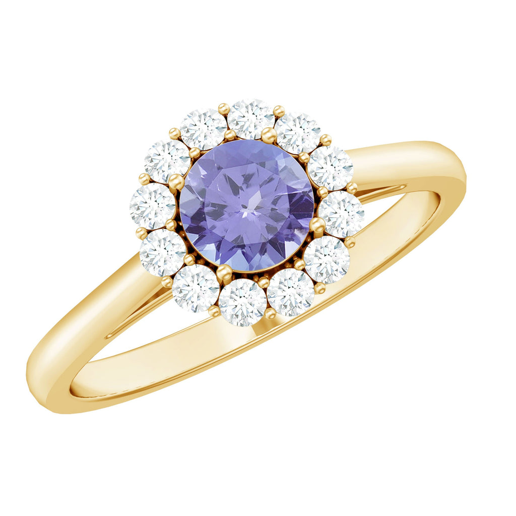 Genuine Tanzanite Classic Engagement Ring with Diamond Halo