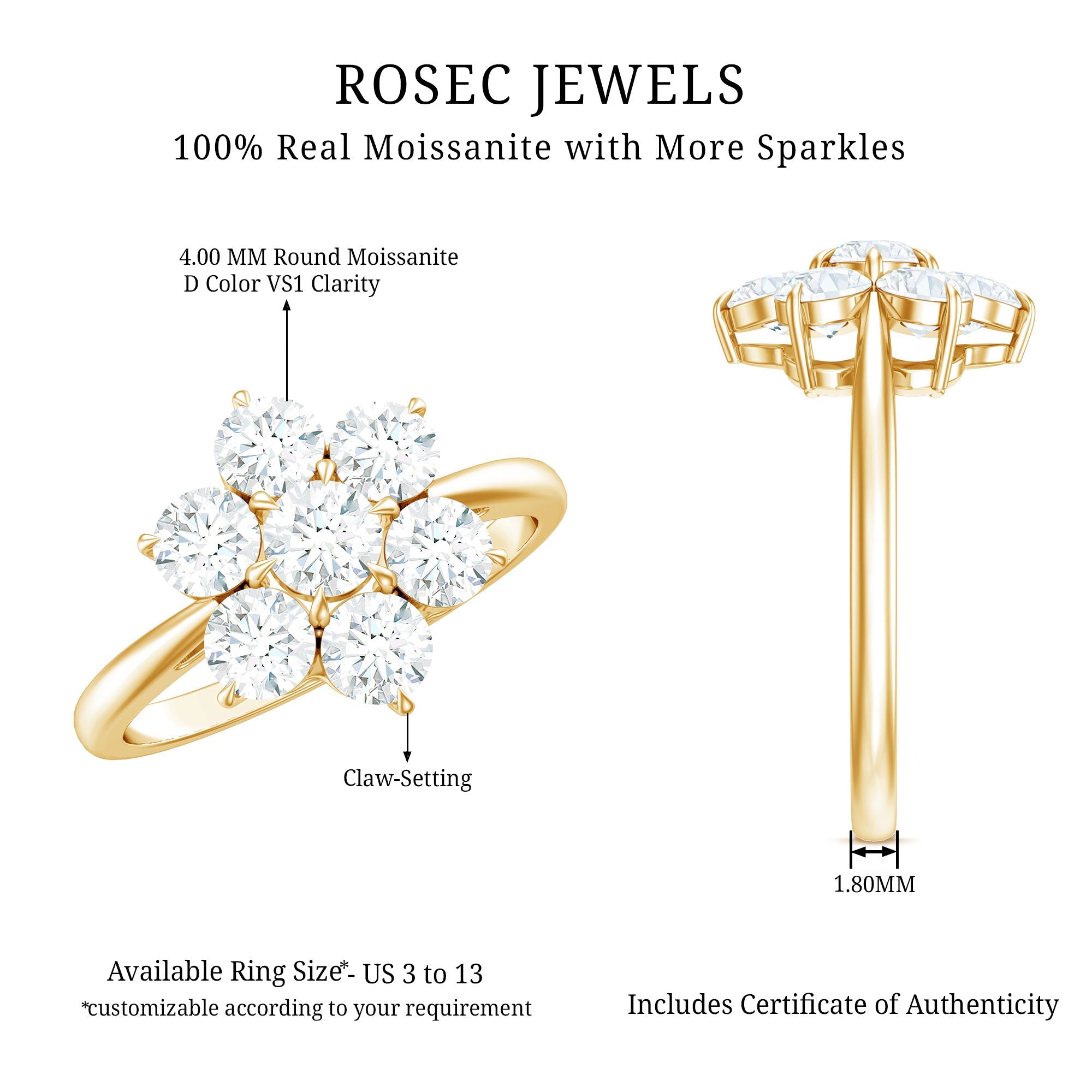 Certified Moissanite Beautiful Flower Engagement Ring