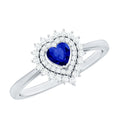 Certified Lab Grown Blue Sapphire Heart Engagement Ring with Diamond Double Halo