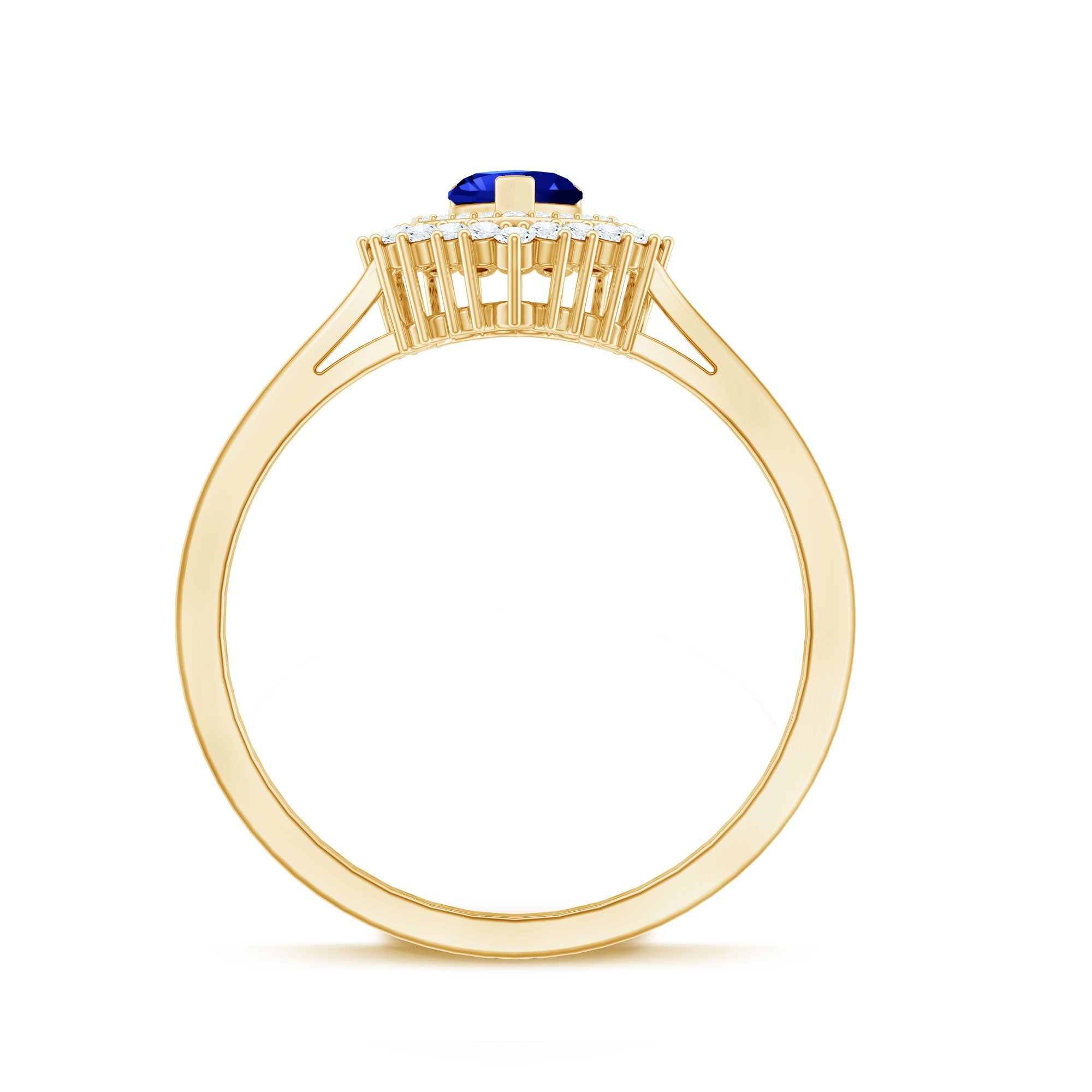 Certified Lab Grown Blue Sapphire Heart Engagement Ring with Diamond Double Halo