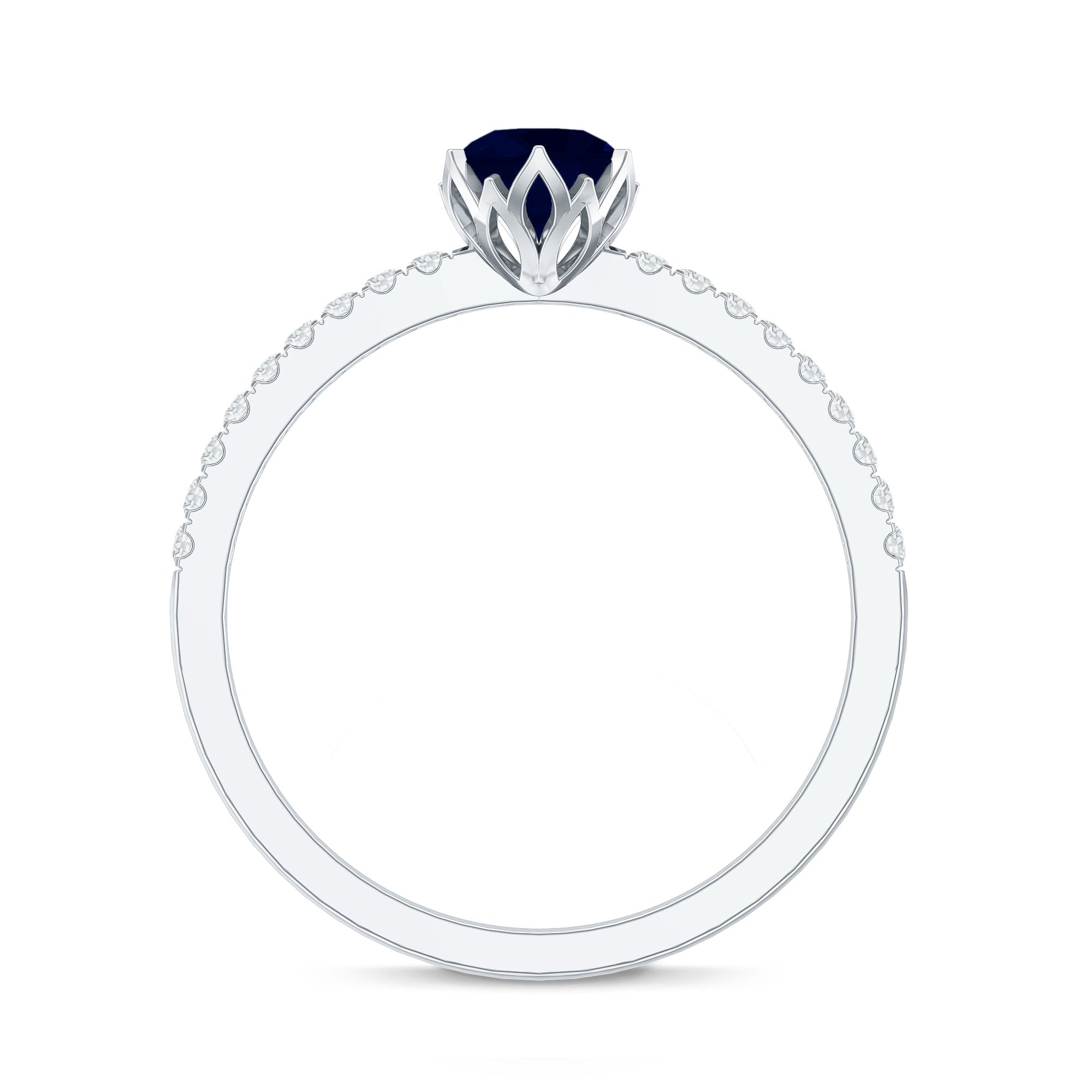Lotus Basket Set 0.9 Carat Blue Sapphire Solitaire Promise Ring with Diamond