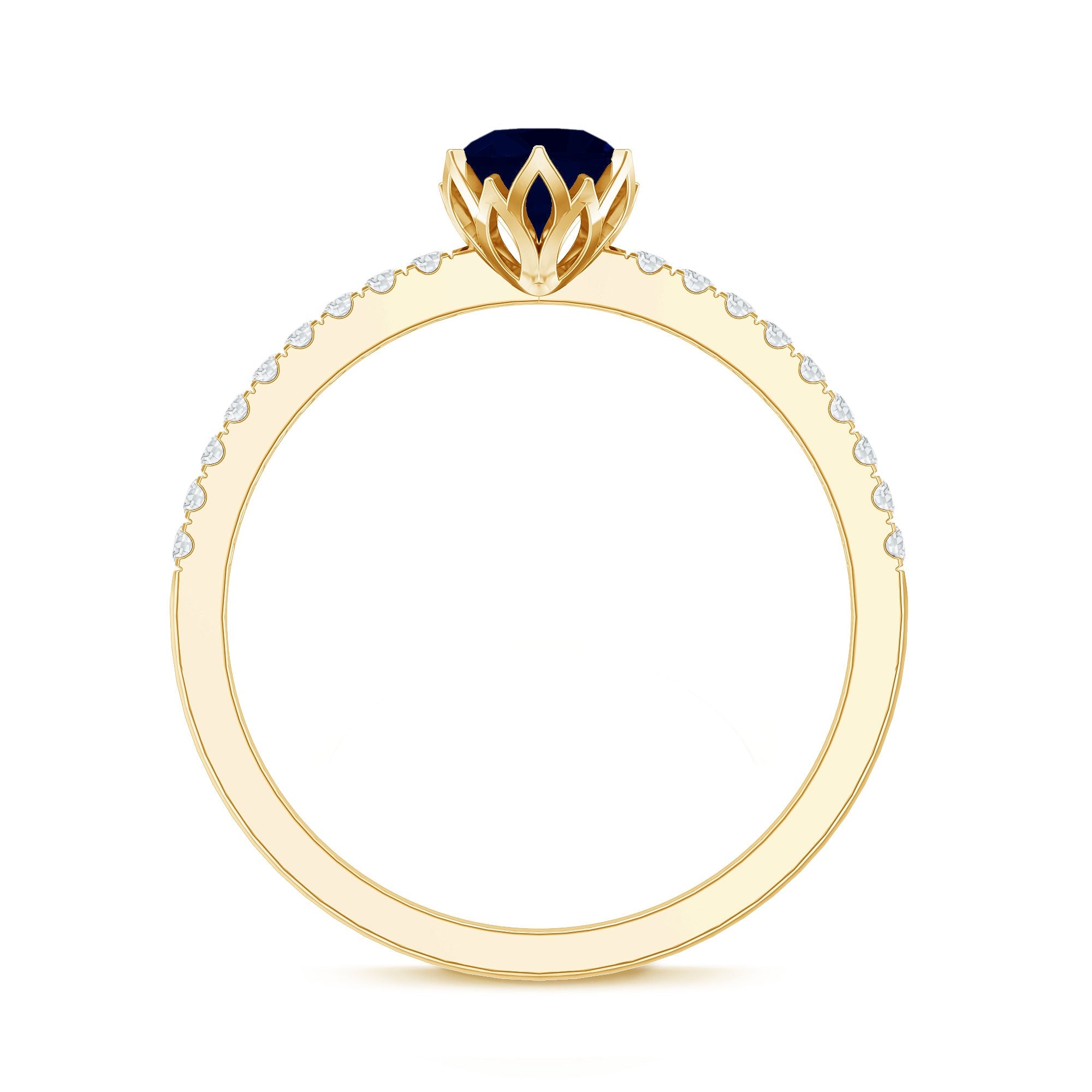 Lotus Basket Set 0.9 Carat Blue Sapphire Solitaire Promise Ring with Diamond