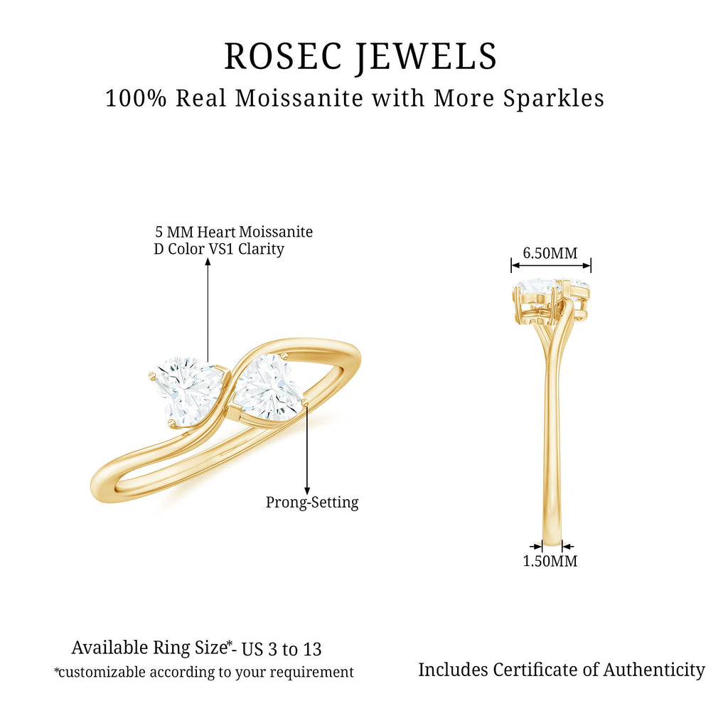 Heart Shape Moissanite Toi Et Moi Promise Ring