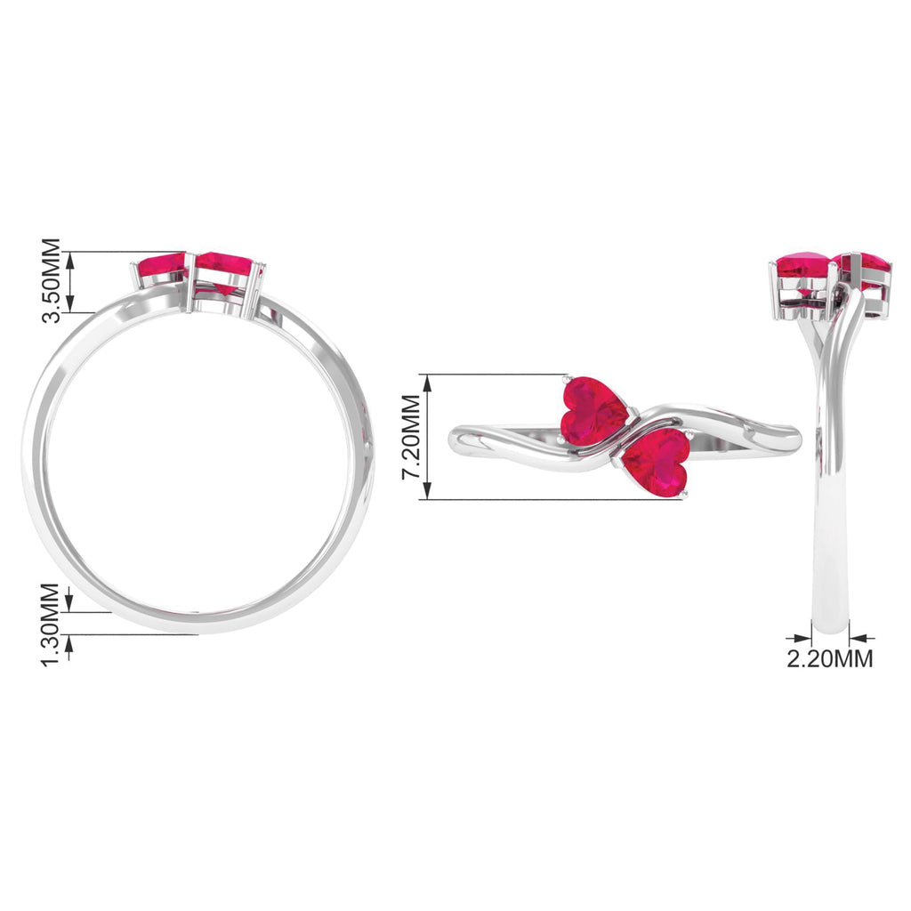 Natural Ruby Toi Et Moi Heart Promise Ring for Women