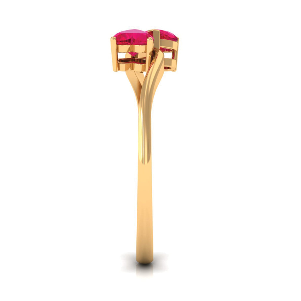 Natural Ruby Toi Et Moi Heart Promise Ring for Women
