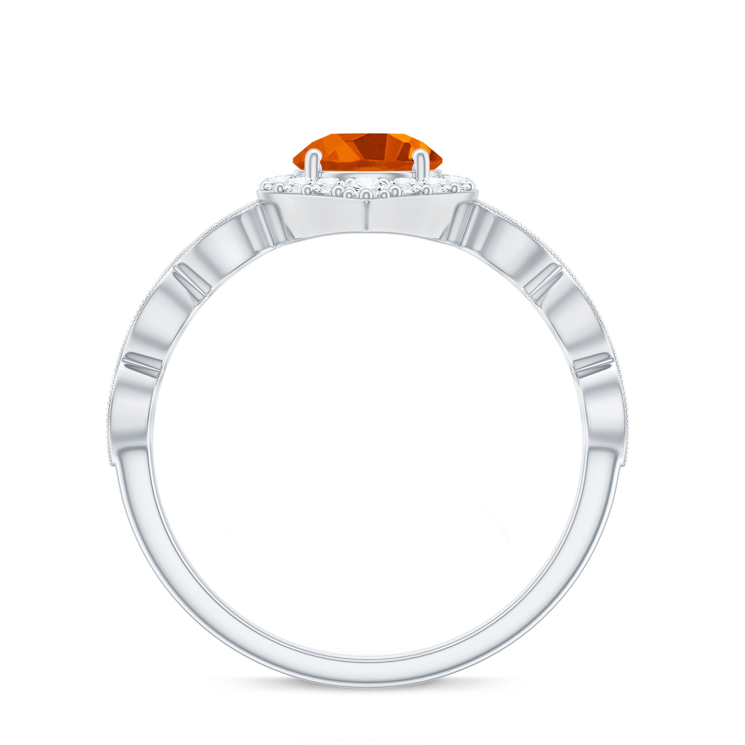 Vintage Style Fire Opal Engagement Ring with Diamond Accent