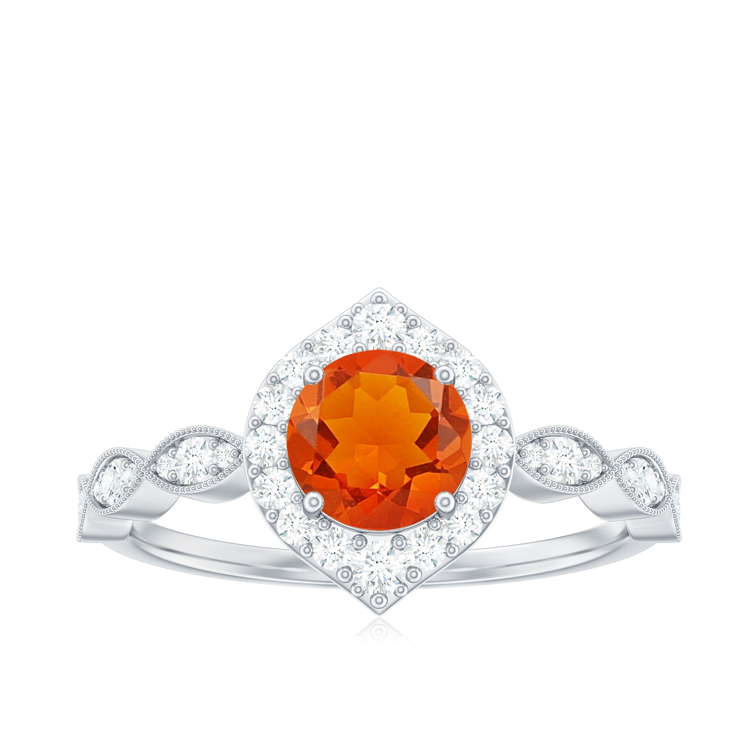 Vintage Style Fire Opal Engagement Ring with Diamond Accent