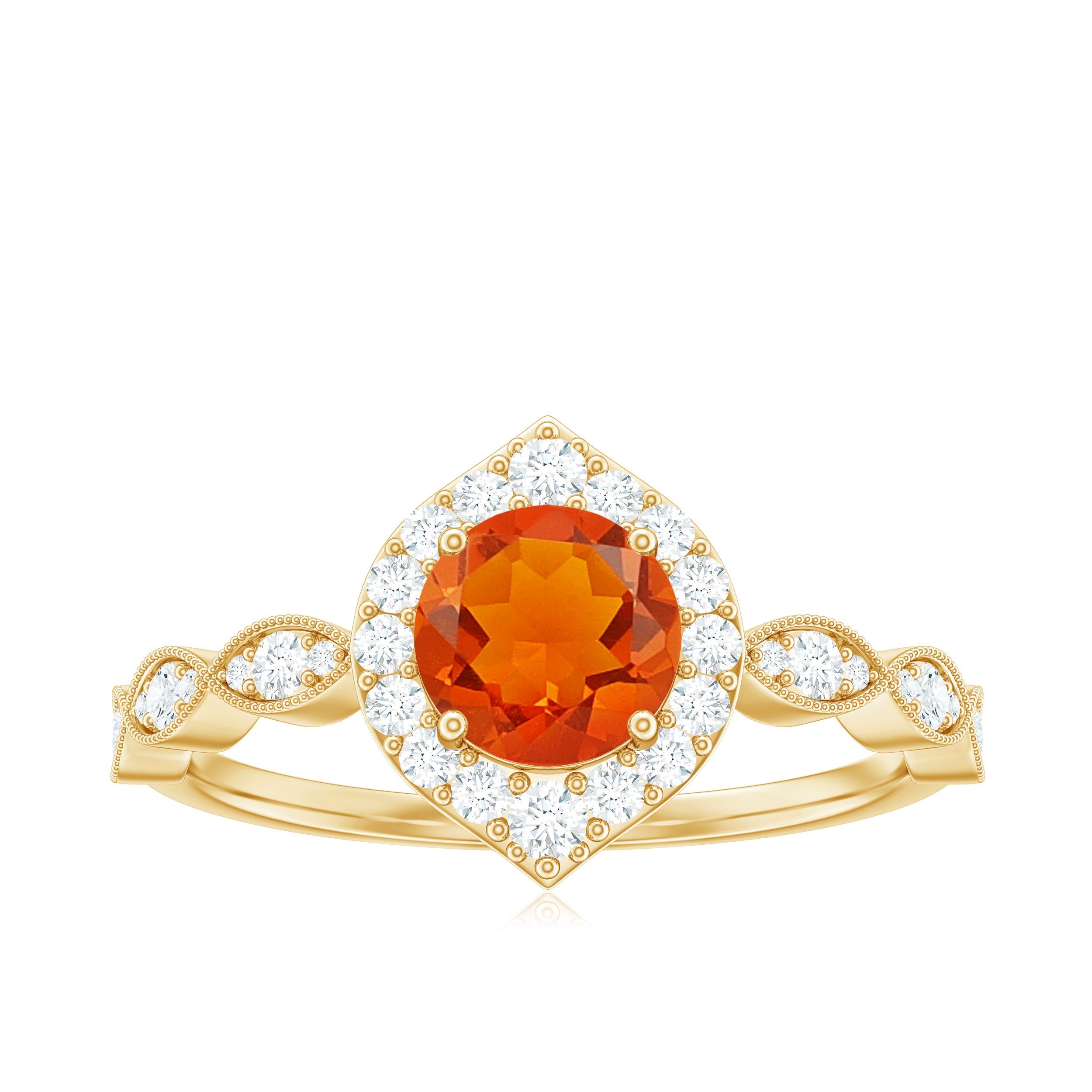 Vintage Style Fire Opal Engagement Ring with Diamond Accent