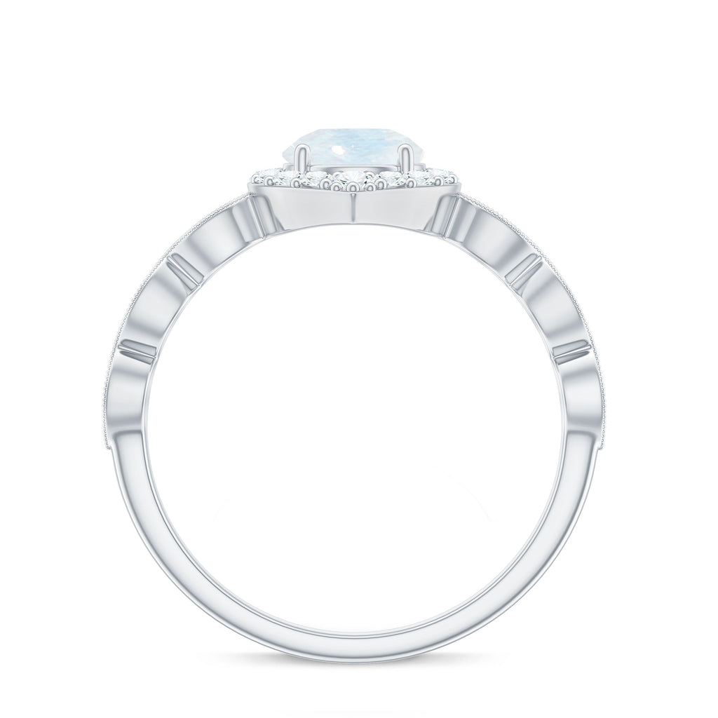Vintage Style Moonstone Engagement Ring with Diamond Accent