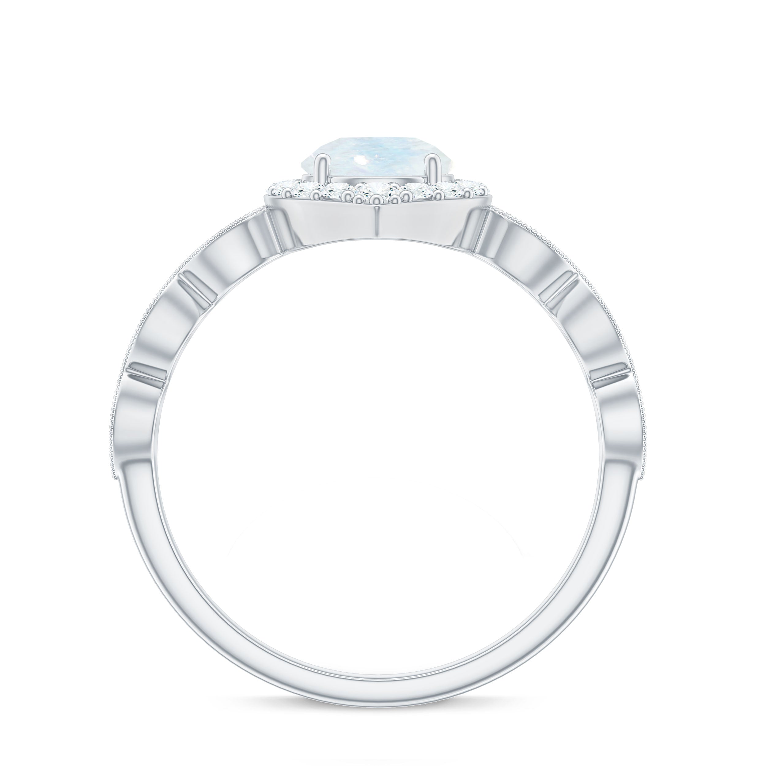 Vintage Style Moonstone Engagement Ring with Diamond Accent