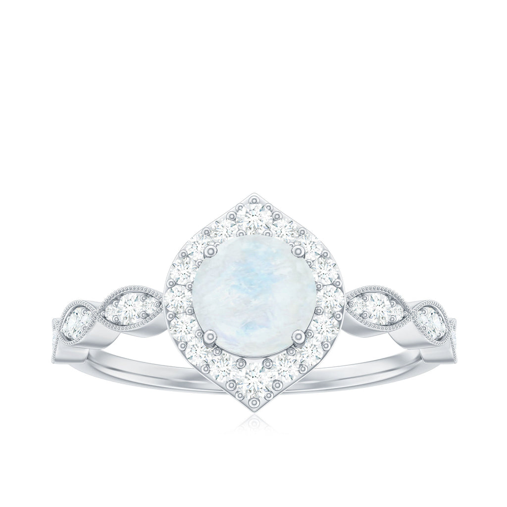 Vintage Style Moonstone Engagement Ring with Diamond Accent