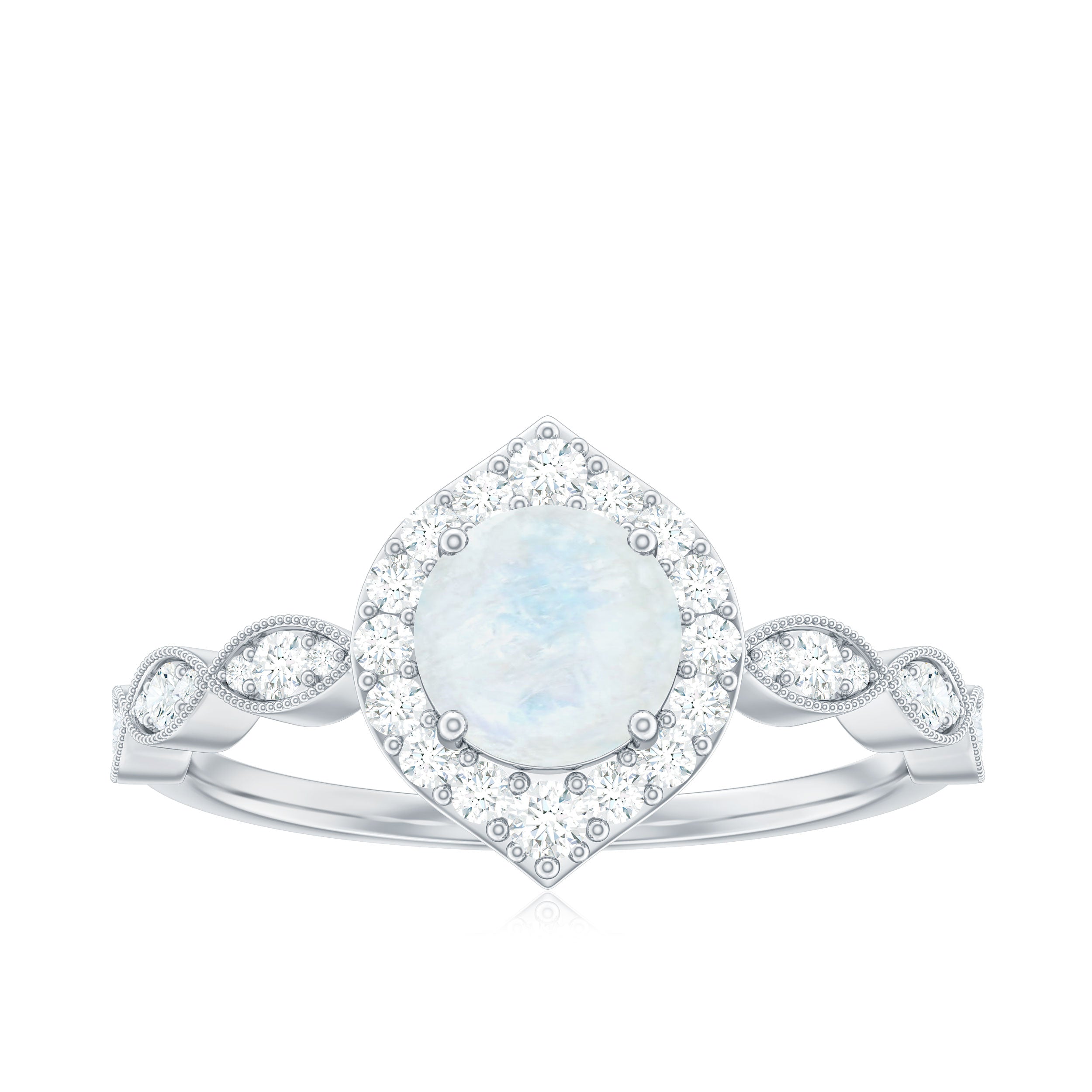 Vintage Style Moonstone Engagement Ring with Diamond Accent